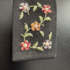 Floral Embroidered Black Fabric West Germany photo holder